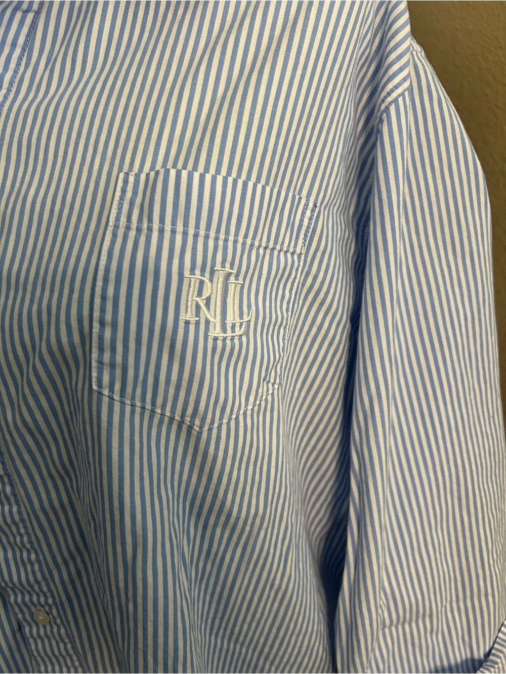 Lauren Ralph Lauren Button Up Sleep Shirt Blue White Striped Cotton Size XL - Picture 4 of 10